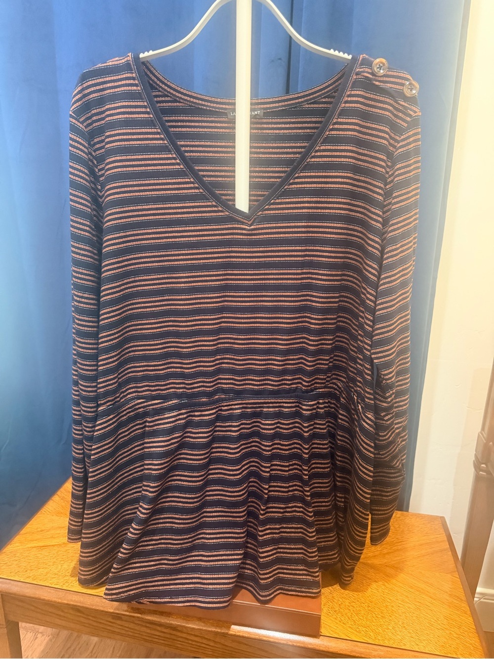 Lane Bryant Navy & Rust Striped V-Neck Peplum Tunic